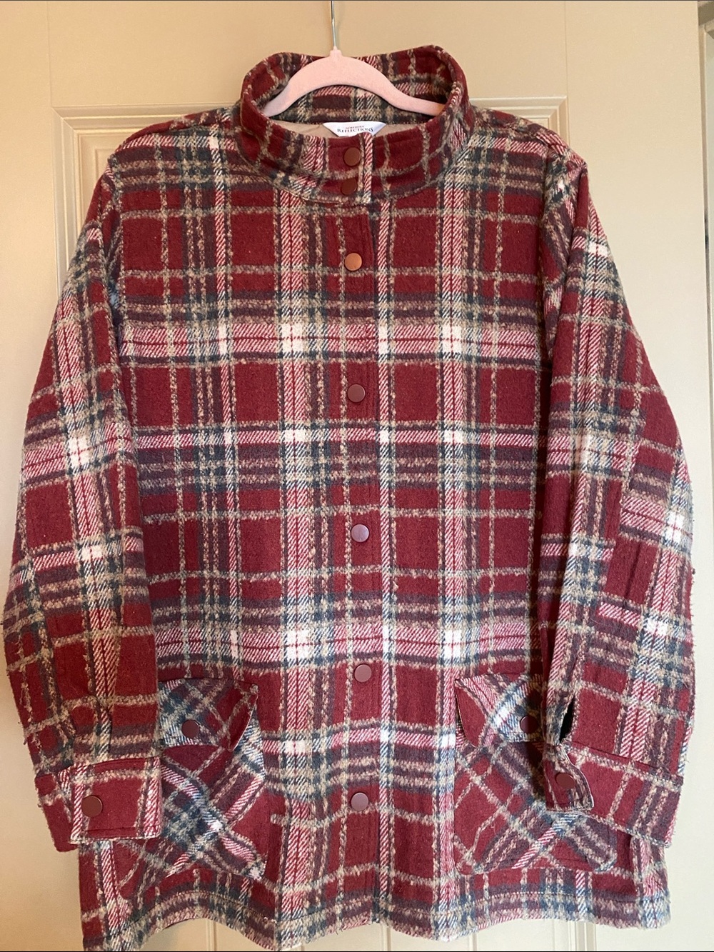 Cozy Cabincore Northern Reflections Plaid Fleece Shacket Mock Neck Women’s XL